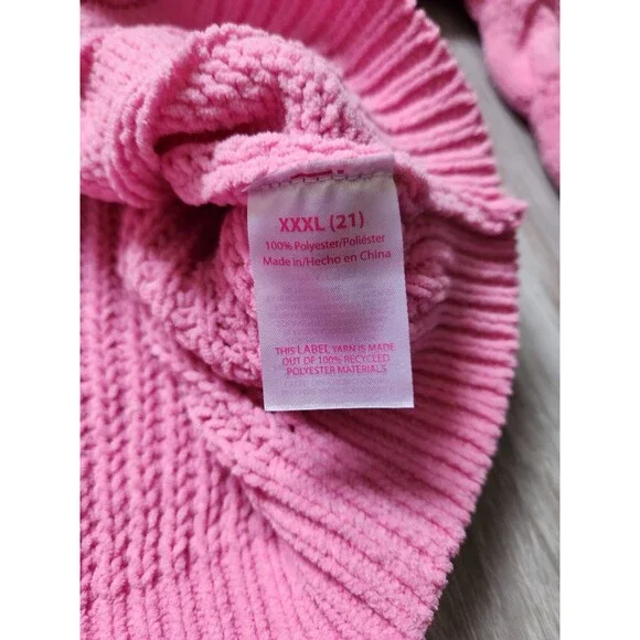 No Boundaries Patchwork Chunky Knit Sweater V Neck Pink Long Sleeve Jrs 3XL GUC - Picture 5 of 8